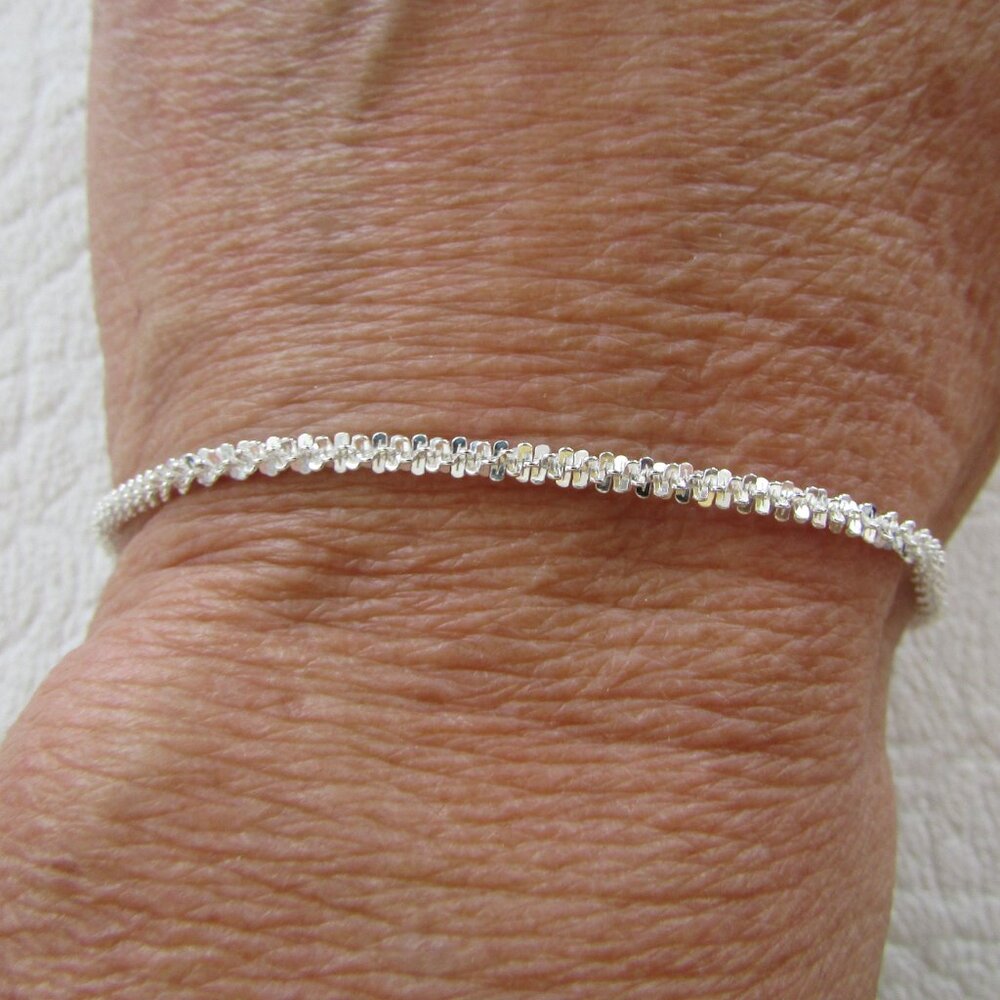 Italian 925 Sterling Silver Diamond Cut Rope Chain Bracelet - 2 mm - NEW